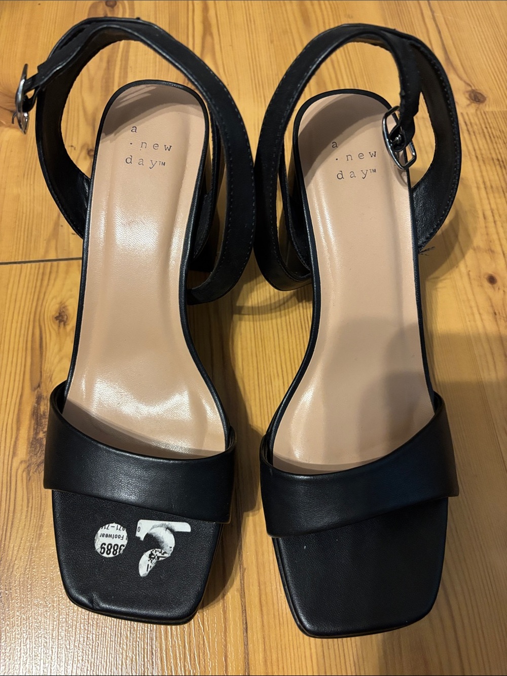 a new day Black Ankle-Strap Block Heel Sandals
